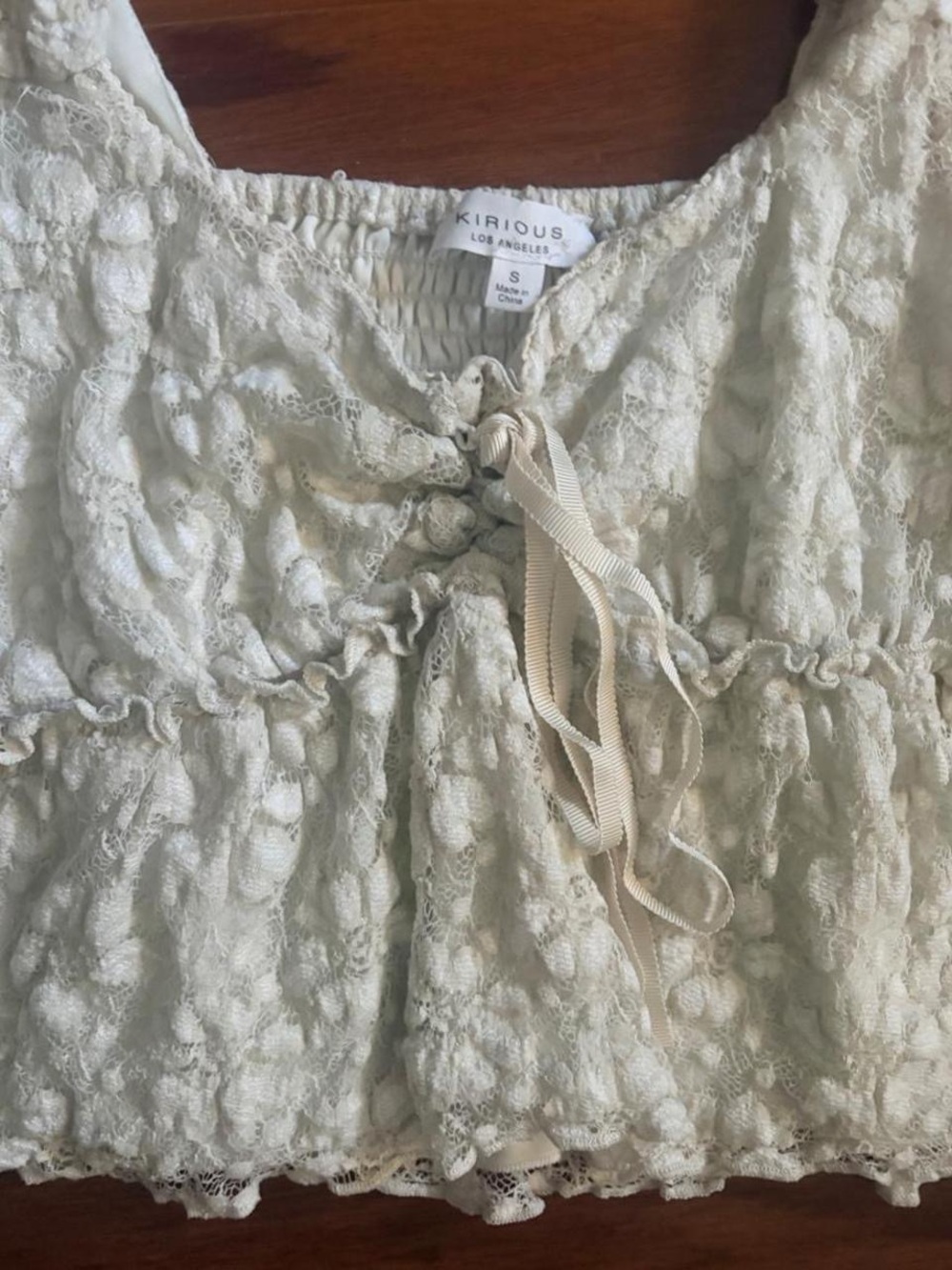 Cream Lace Tie-Front Tank Top Size Small - Picture 2 of 5